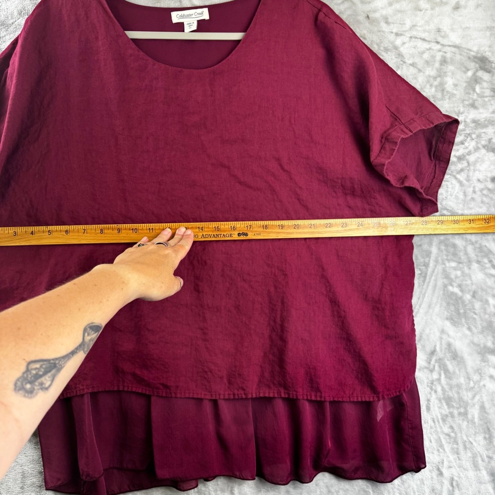 Coldwater Creek Blouse Women XL Burgundy Linen Layered Short Sleeve (1809) - Picture 9 of 12